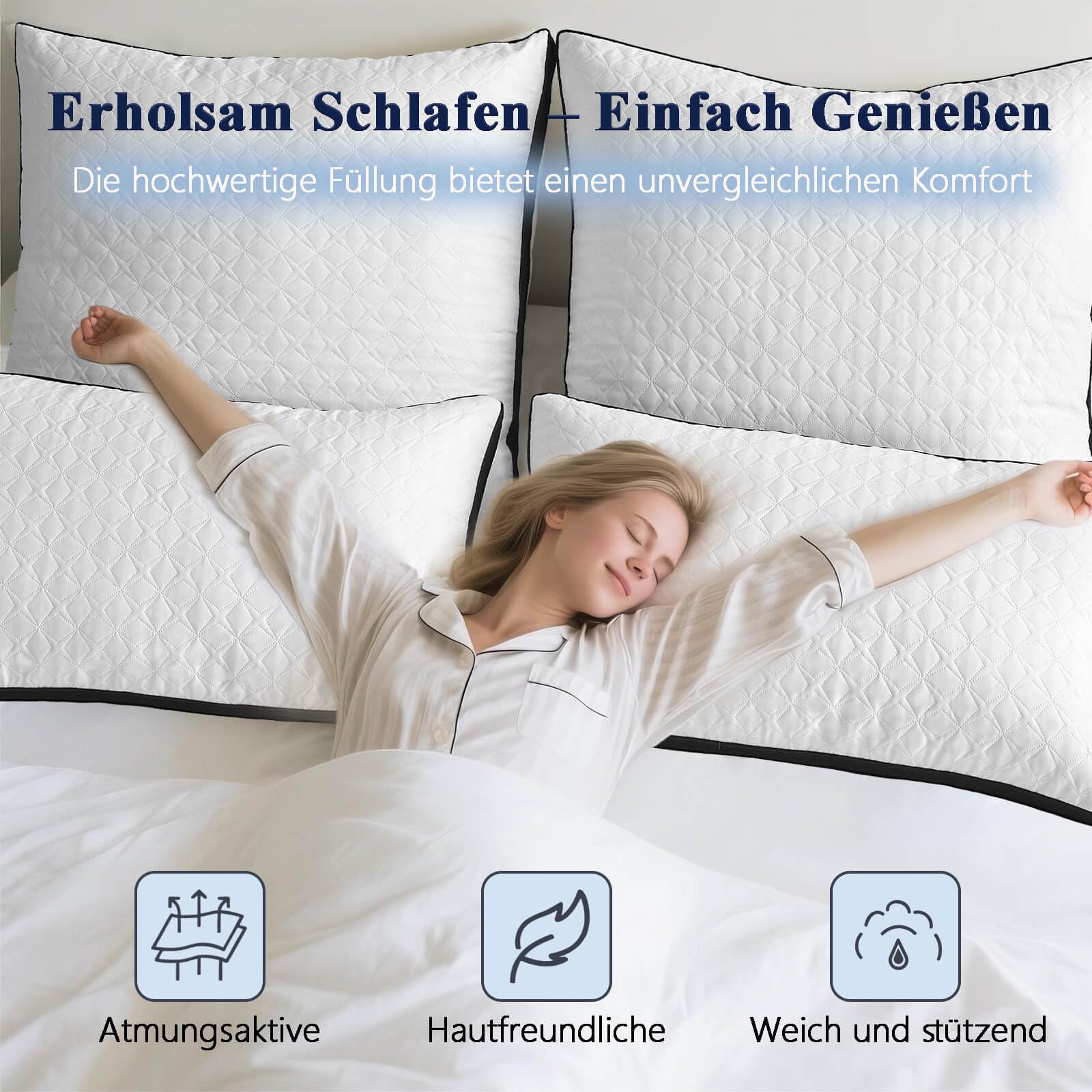 Kissen Kopfkissen 80x80 2er Set, Seitenschläferkissen Nackenkissen für Bett & Sofa, weich & stützend, Atmungsaktive &Waschbar für Allergiker auch als Sitzkissen Sofakissen lesekissen