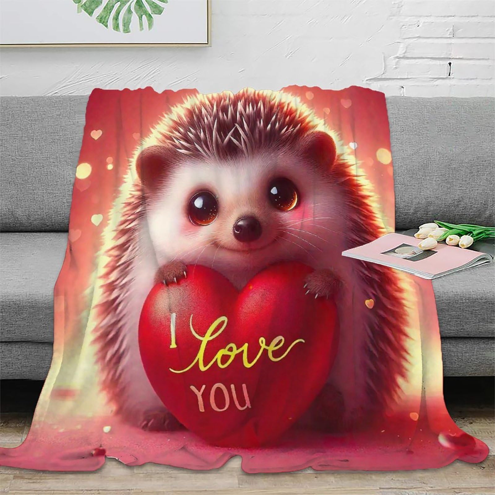 Couverture De Lit en microfibre douce et chaude imprimée 3D hérisson plaid canapé