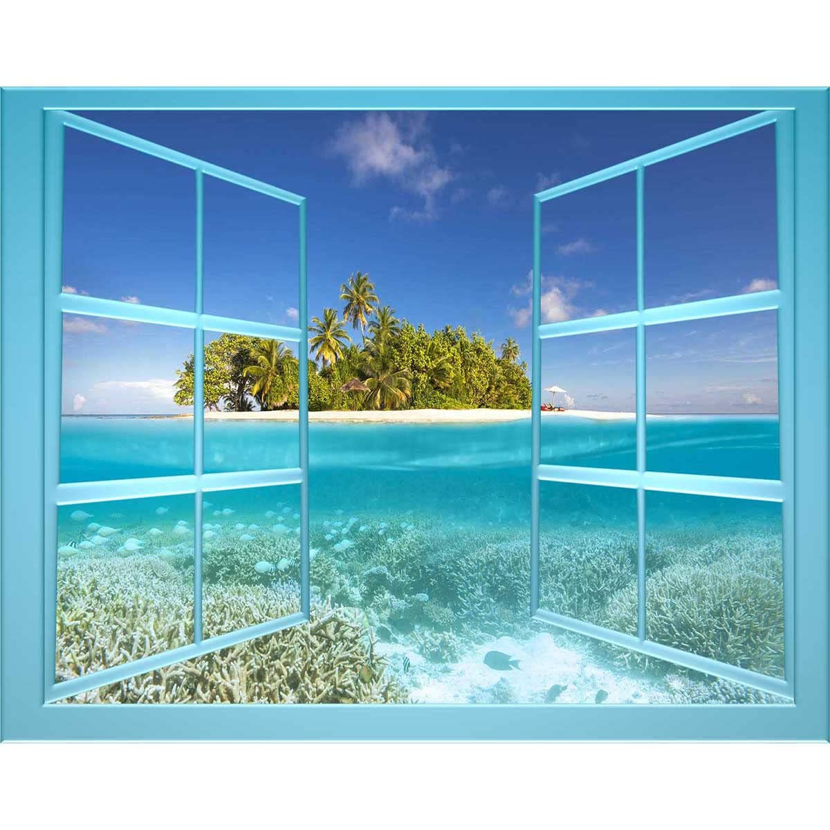 Amazon.co.jp: Sea Island 美しい景色 壁画 開いた窓付き 窓枠