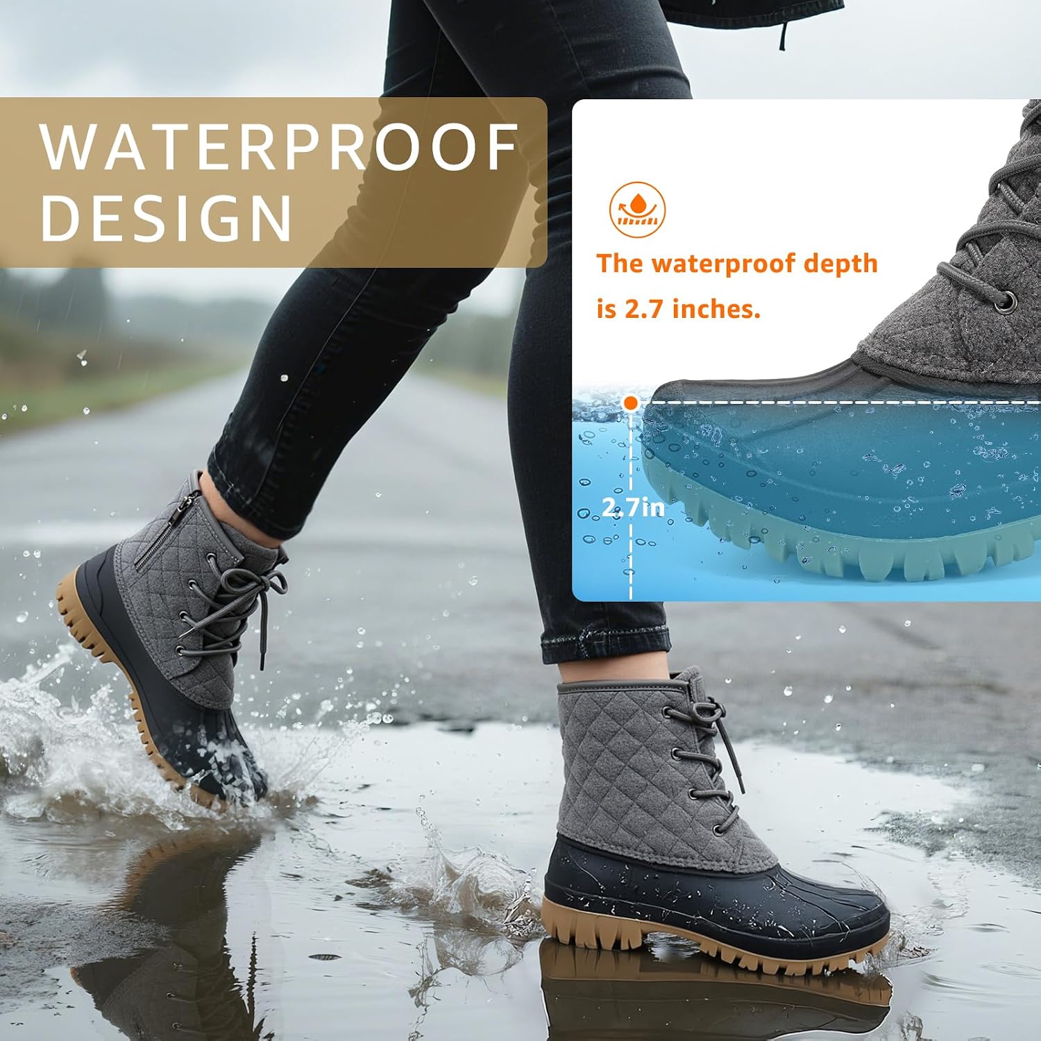 STQ Duck Boots for Women Waterproof Winter Boots Quilted Snow Boots
