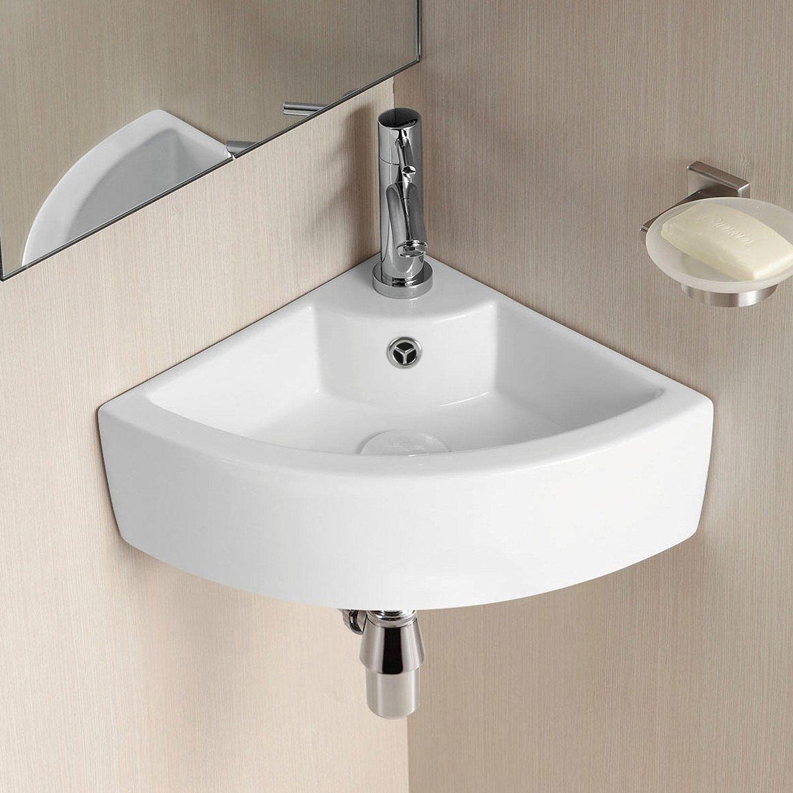 Nes Home White Tulla 450 X 325Mm Cloakroom Small Quarter Circle Corner Wall Hung Basin Sink