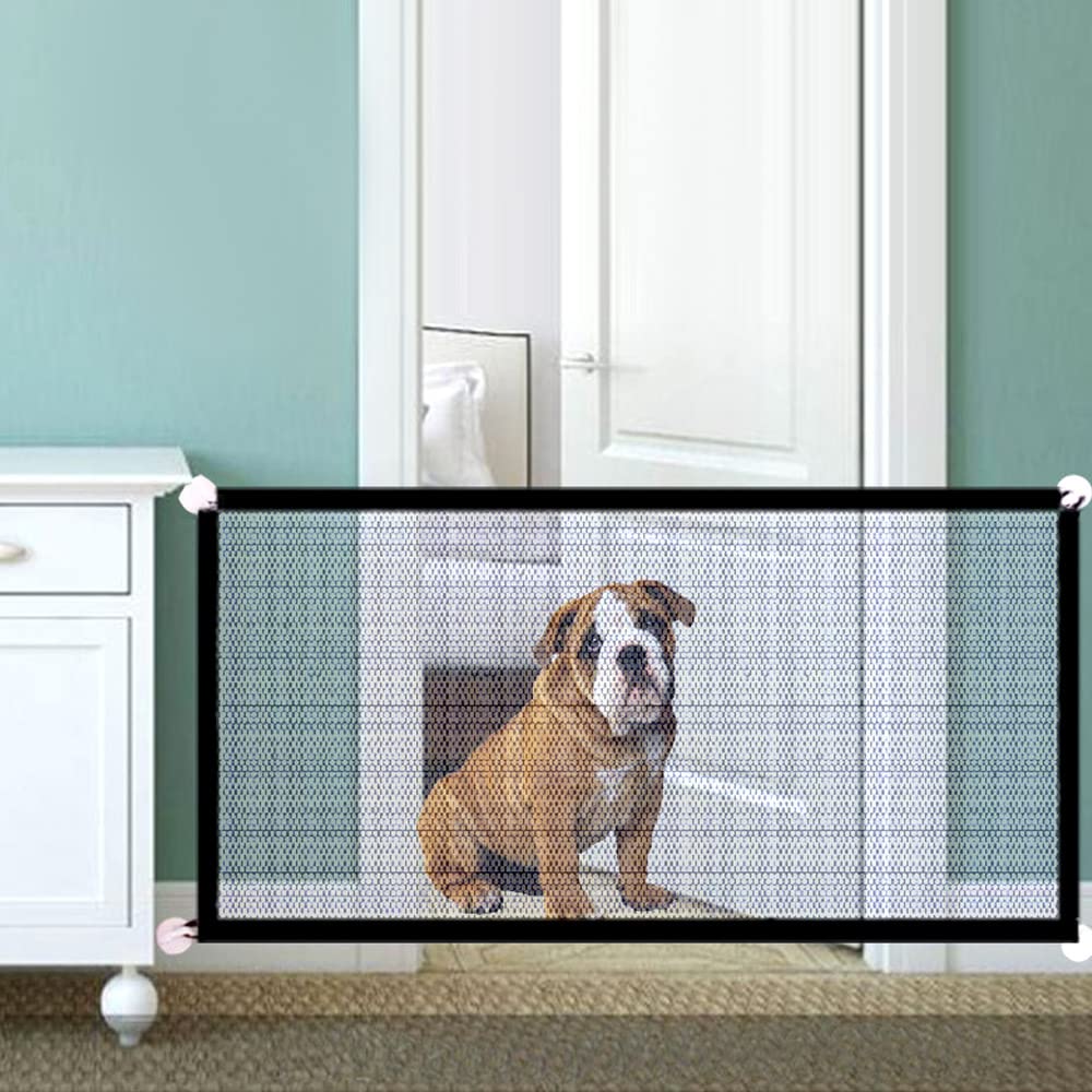 Wowobjects Dog Safety Gate Pet Safe Mesh Fence Portable Folding Baby Safety Gate Install Anywhere 110 * 72Cm