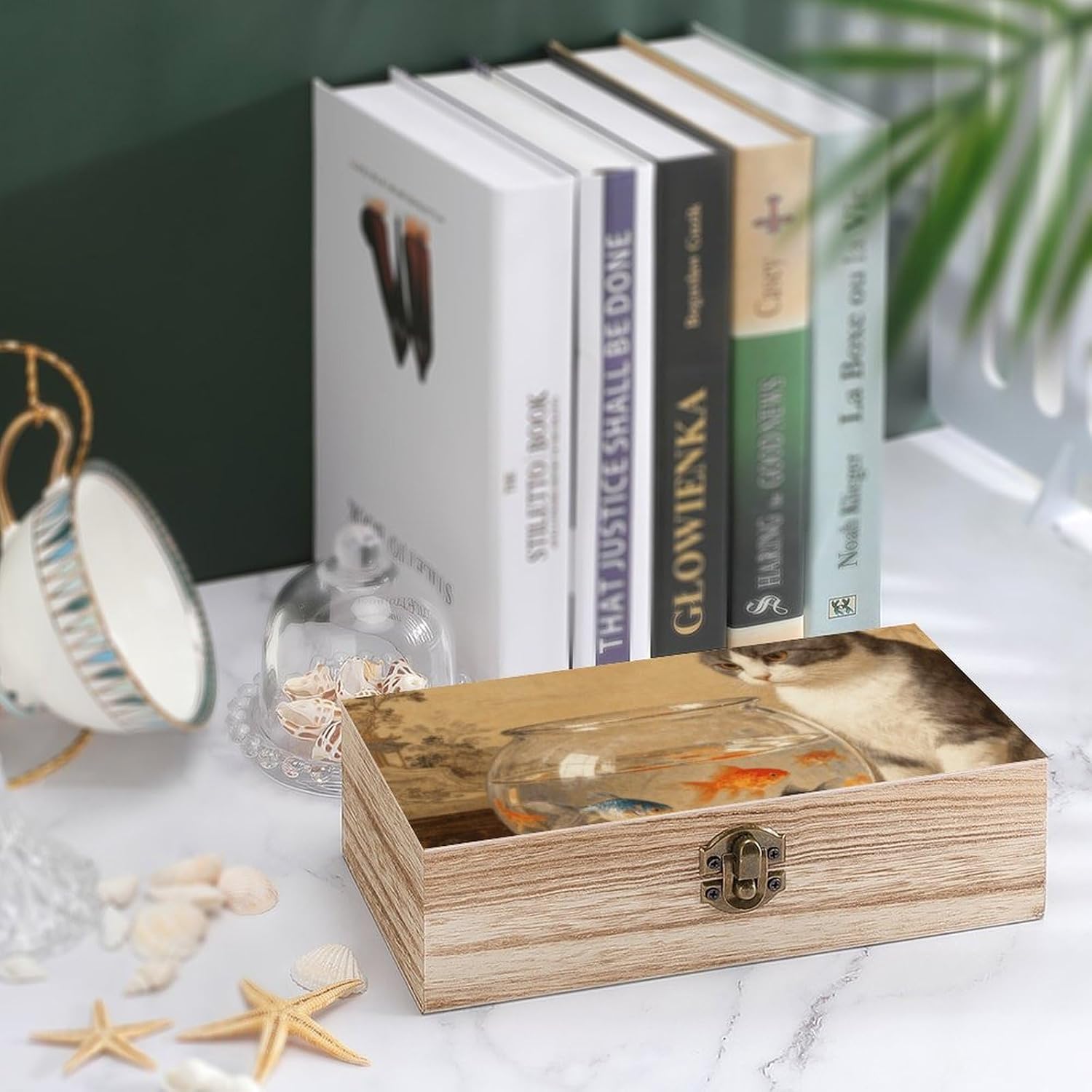 Cat And Fish Bowl Wooden Gift Boxes Memory Box for Keepsakes image 4