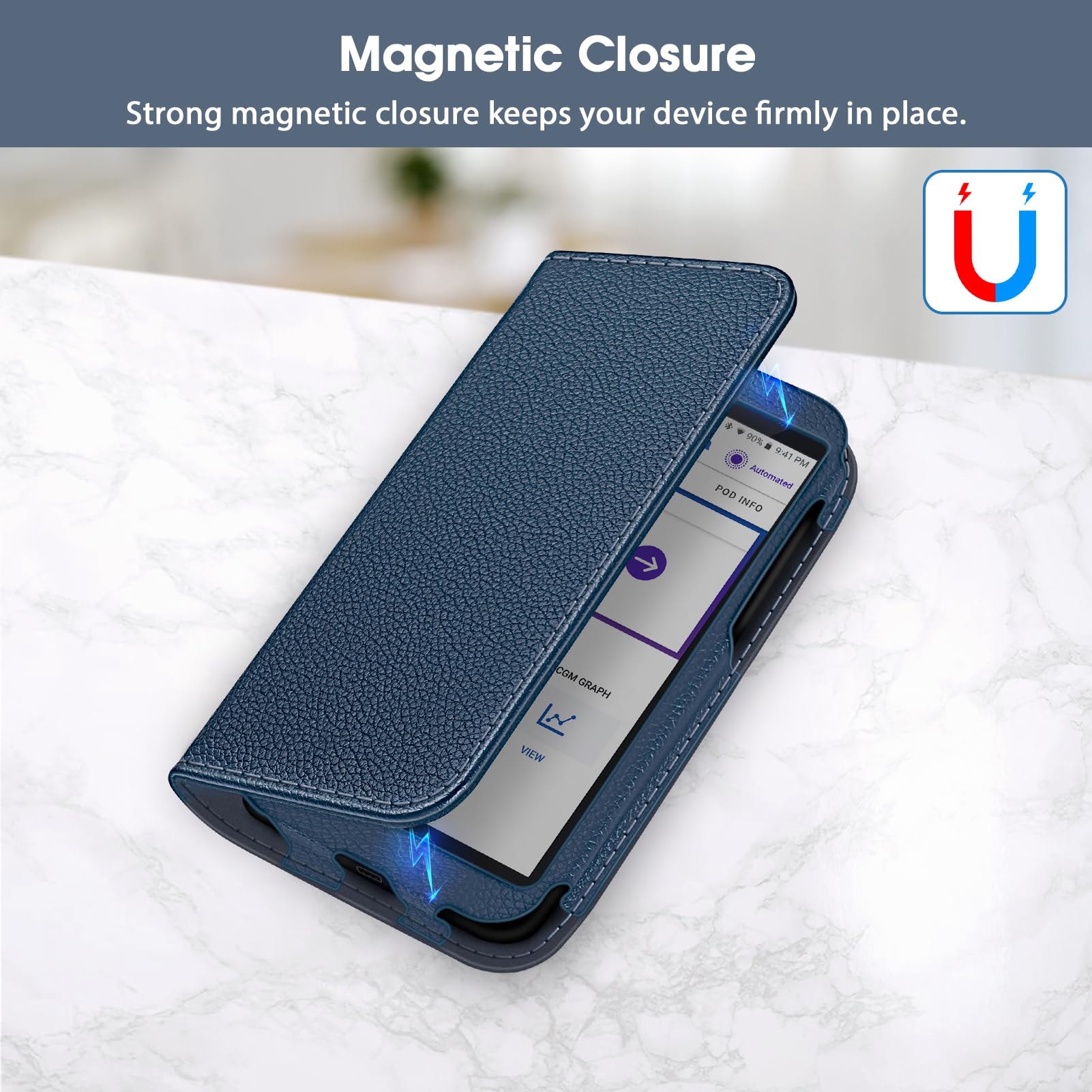 MEDMAX PU Leather Protective Case for Omnipod 5, Lightweight Protective Diabetic Storage Carrying Case for Omnipod 5 Device (Navy) - Image 4