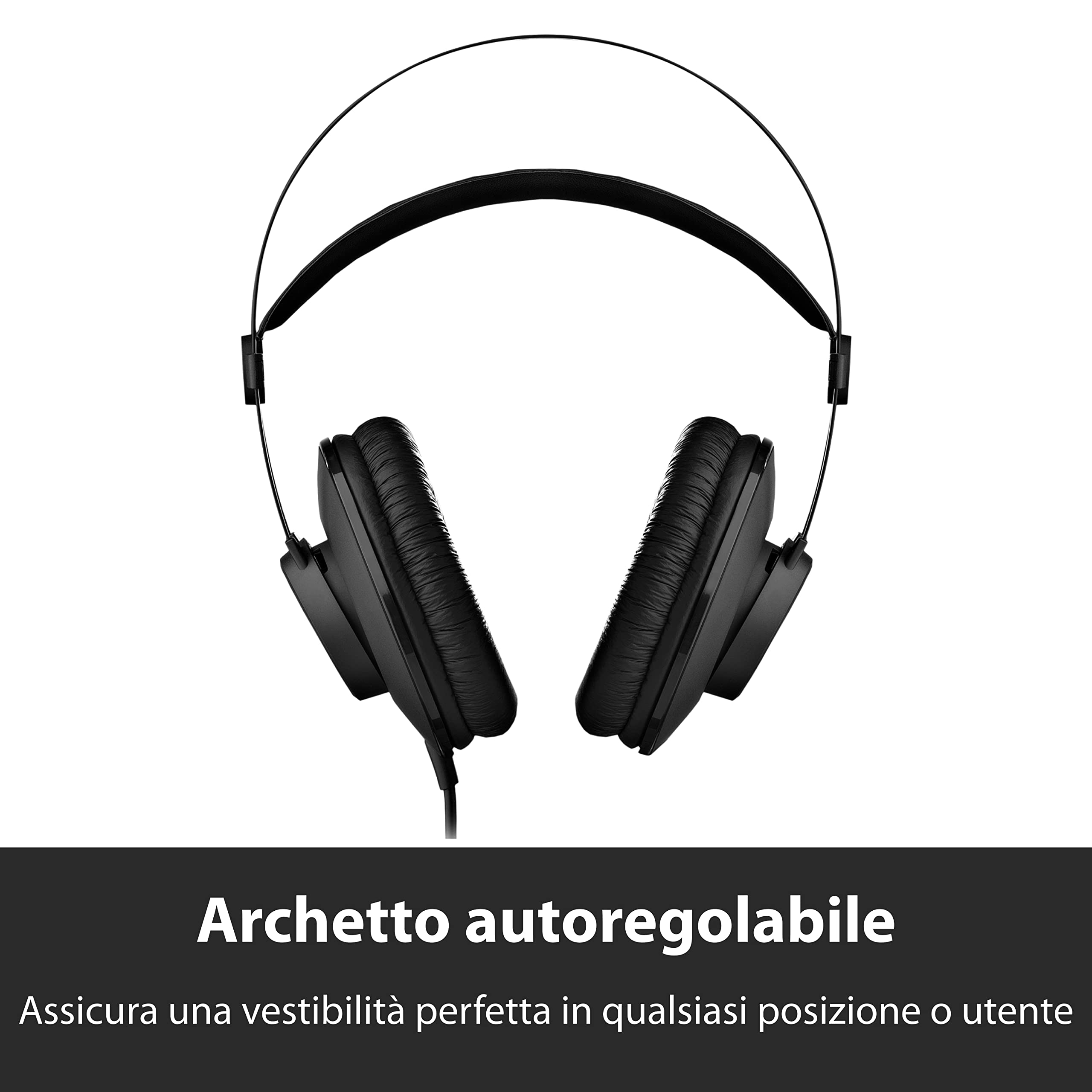 AKG K52 Cuffie da studio chiuse con cavo, adattatori 3,5 mm e 1/4", cavo 3 m - Nero