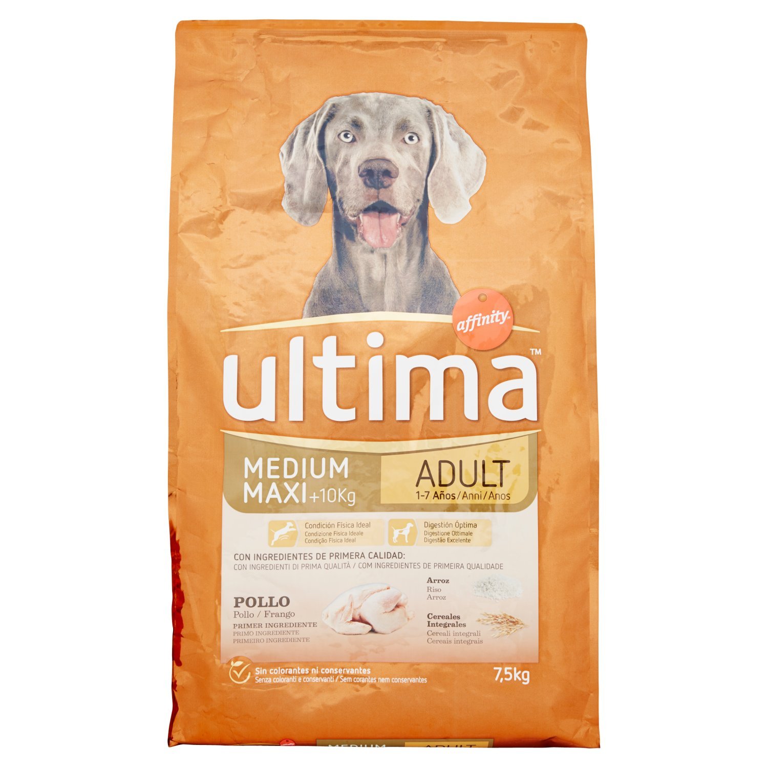 Ultima Medium-Maxi Adult Pollo, Comida seca para perros, 7,5kg