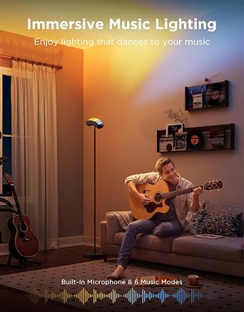 Govee Torchiere Floor Lamp with Matter, Alexa Compatible, RGBIC Warm Cool White Standing Lamp with 77 Scene Modes, Music Sync, 67 Modern Floor Lamps for Living Room Bedroom, Black, 172 ft2 Light Area