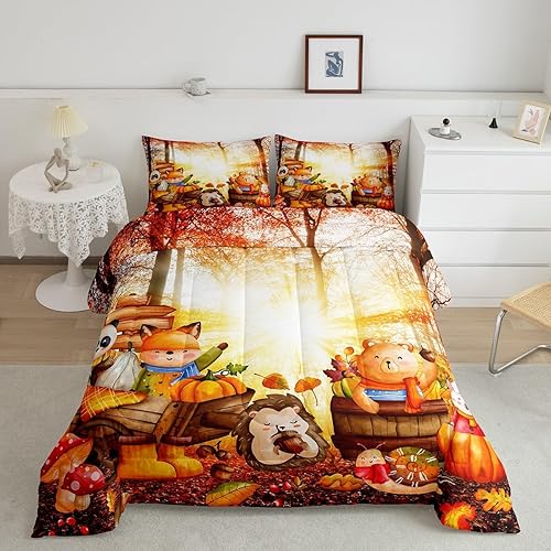 Juego de ropa de cama tamaño King para niños y niñas, regalo para el día de Acción de Gracias, lindo juego de edredón de dibujos animados de