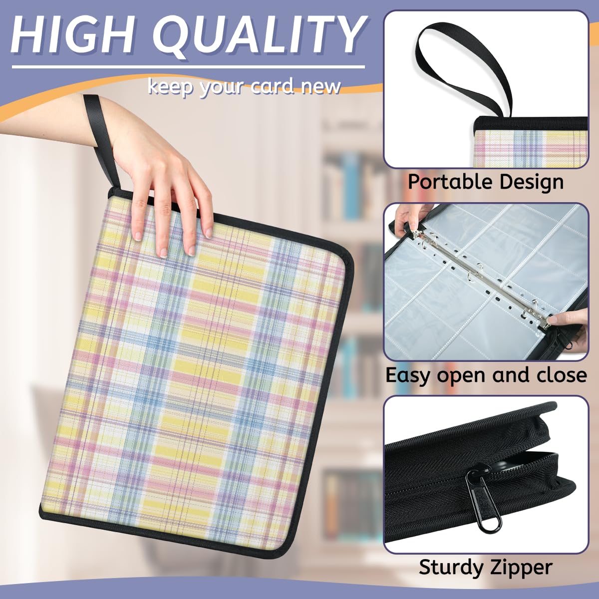 Mexpekil Raccoglitore a 9 tasche con 50 pagine a caricamento laterale, per 900 carte, con cerniera, impermeabile, porta carte