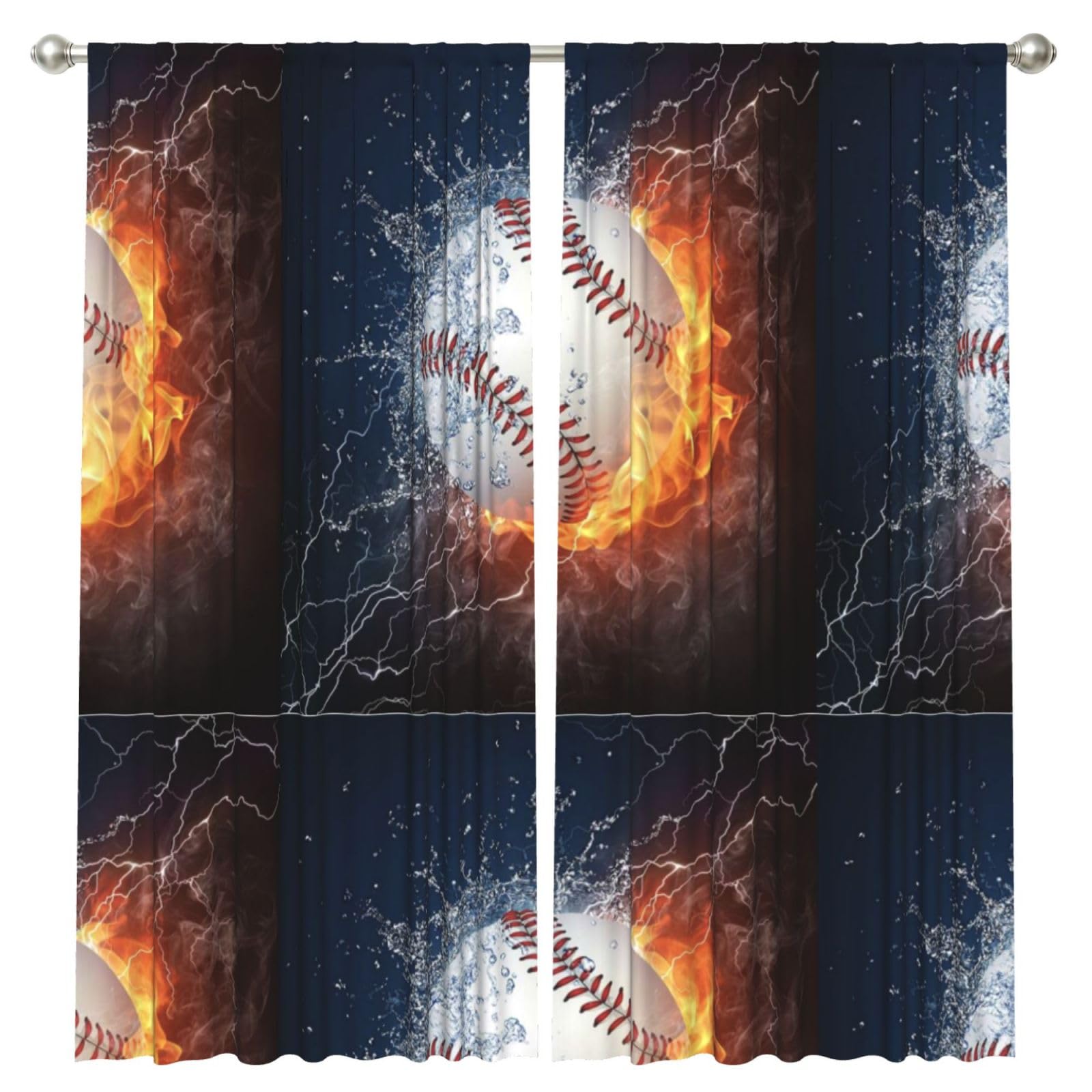 InOmak Baseball, 2 Panels Window Curtains 52 x 84 Inch Blackout Curtains for Living Room Bedroom