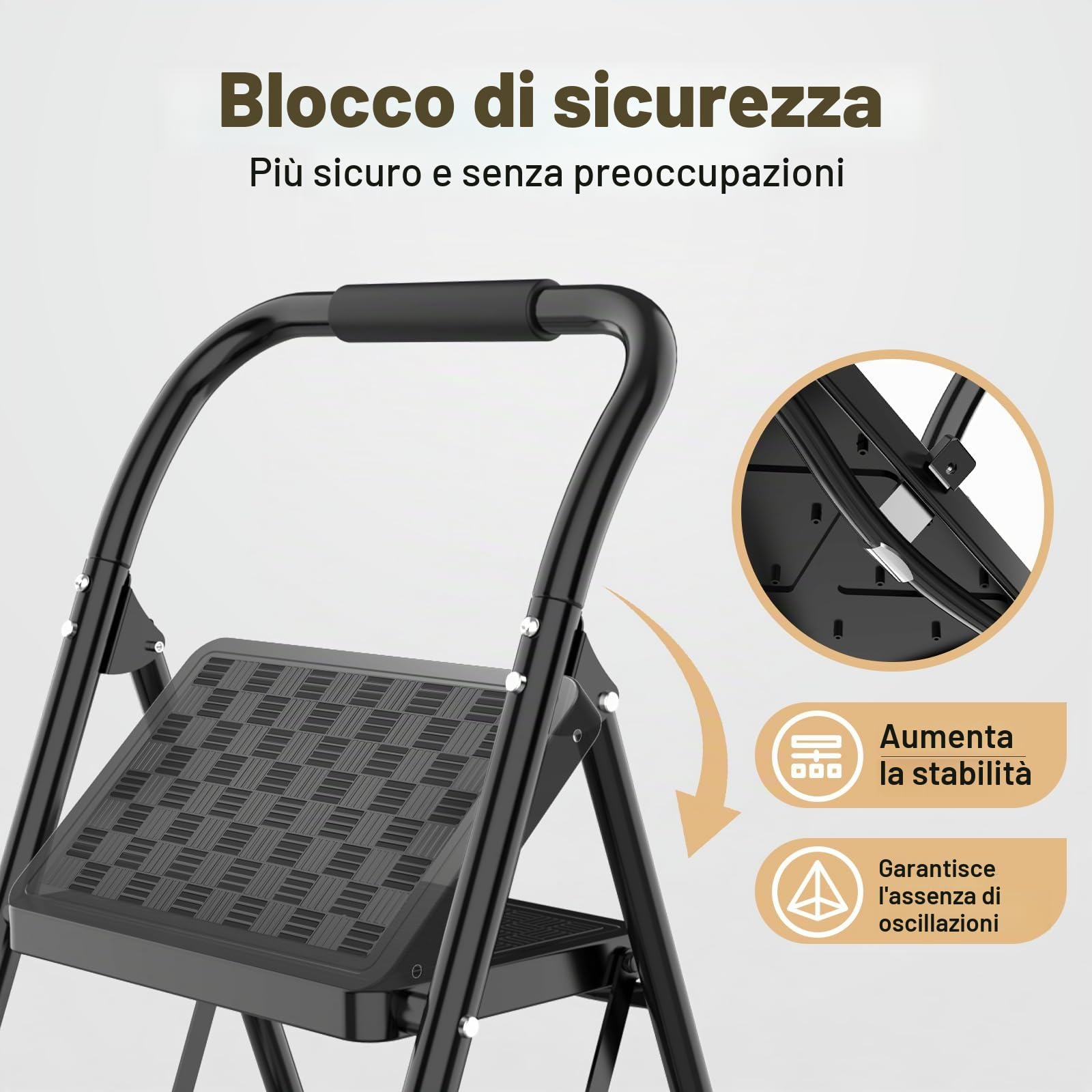 HBTower Scala 3 Gradini Pieghevole, Pedane Antiscivolo con Design a Mosaico, Corrimano Imbottito, Leggera e Salvaspazio, Portata 150KG