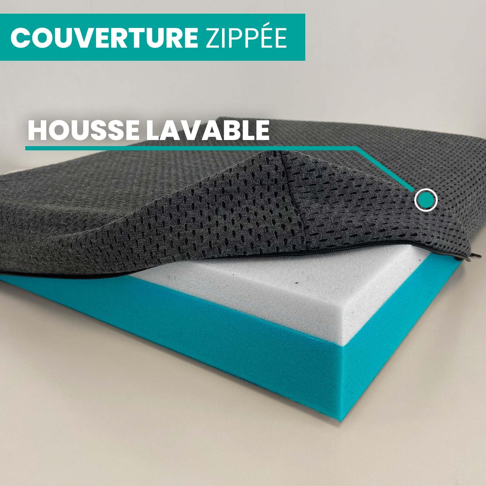 Coussin Anti Escarres Fessier Mousse HR 42x42x8 avec Memoire Forme - Coussin Coccyx, Coussin Fauteuil Roulant - Coussin Orthopédique Fessier - Double Housse Lavable