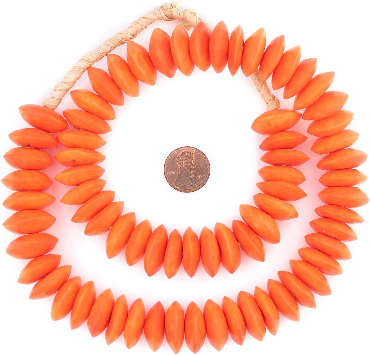 The Bead Chest Kenya Coral Bone Beads Saucer 21mm African Orange Large Hole 24 Inch Strand Handmade