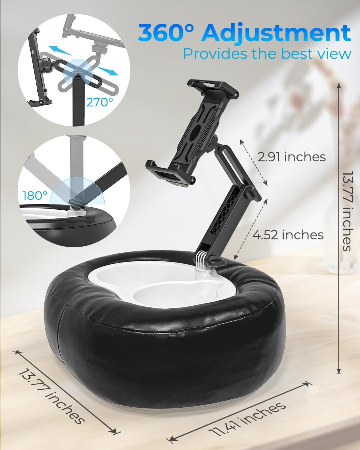 Tablet Pillow Stand with Storage Liner - Leatherette, Stable Support for 6.1-15.6 Inch Devices, Waterproof & Foldable for Sofa/Bed/Floor, Fit Thickness Case for iPad Pro/Air/Mini, Galaxy Tab