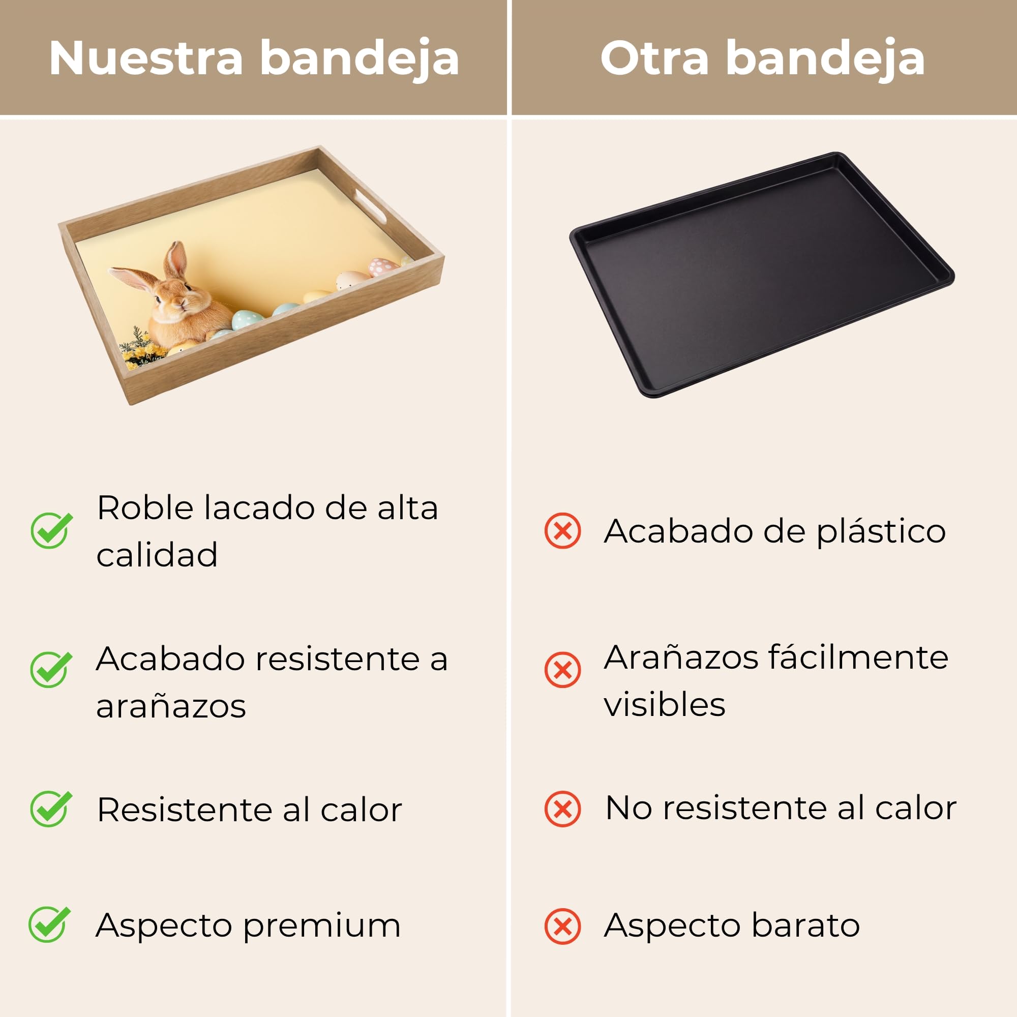 Bandeja Madera De Roble Rectangular 50x35 cm Bandejas Desayuno para Servir Comida Cocina Resistente Al Calor Cafe Tray Tabuleiro Huevos - Conejo - Tonos Pastel