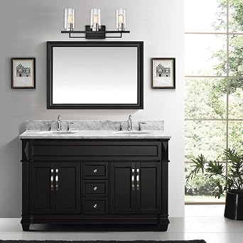 Edvivi 3-Light Bathroom Light Fixtures, Black Bathroom Wall Lights, Modern Bathroom Vanity Light with Beveled Clear Glass Shades, Bathroom Wall Lamp for Mirror Kitchen Bedroom Living Room