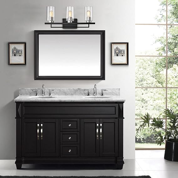 Edvivi 3-Light Bathroom Light Fixtures, Black Bathroom Wall Lights, Modern Bathroom Vanity Light with Beveled Clear Glass Shades, Bathroom Wall Lamp for Mirror Kitchen Bedroom Living Room