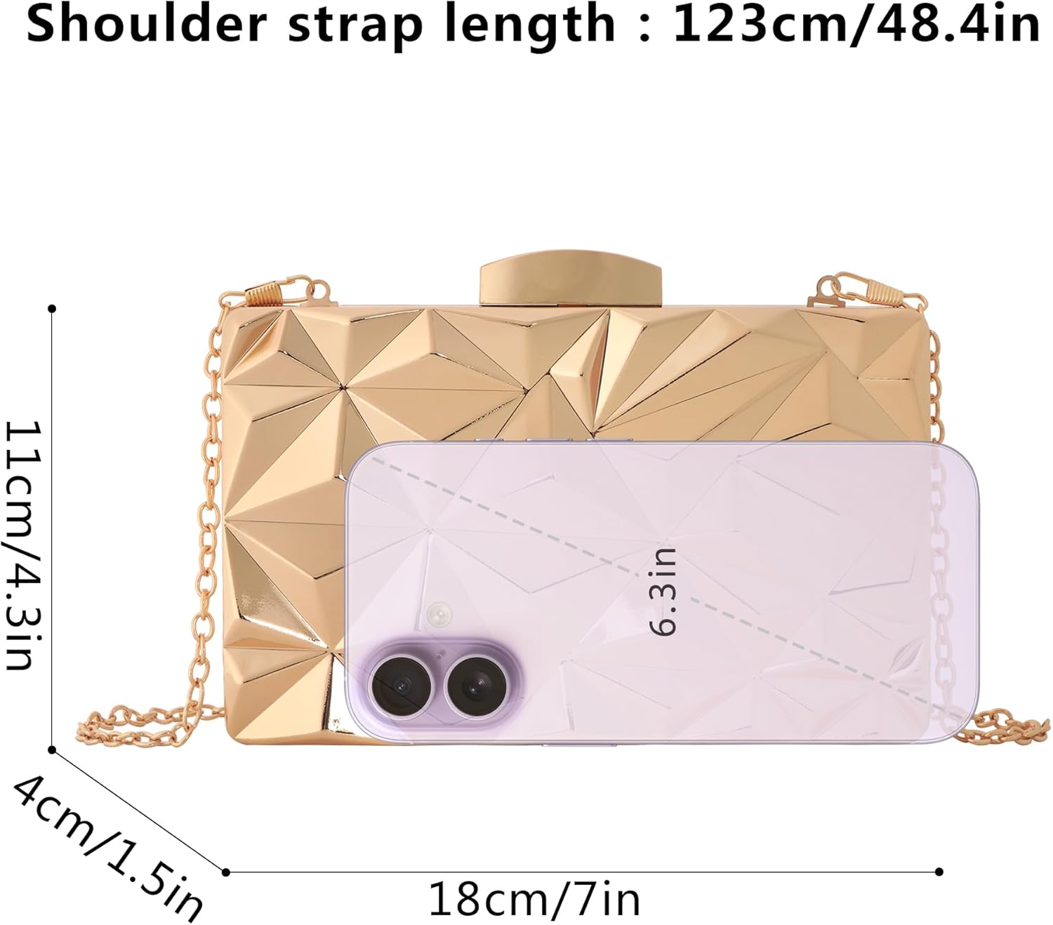 Reberomantic Women Lattice Pattern Metal Handbag Chain Geometric Evening Clutch Purse