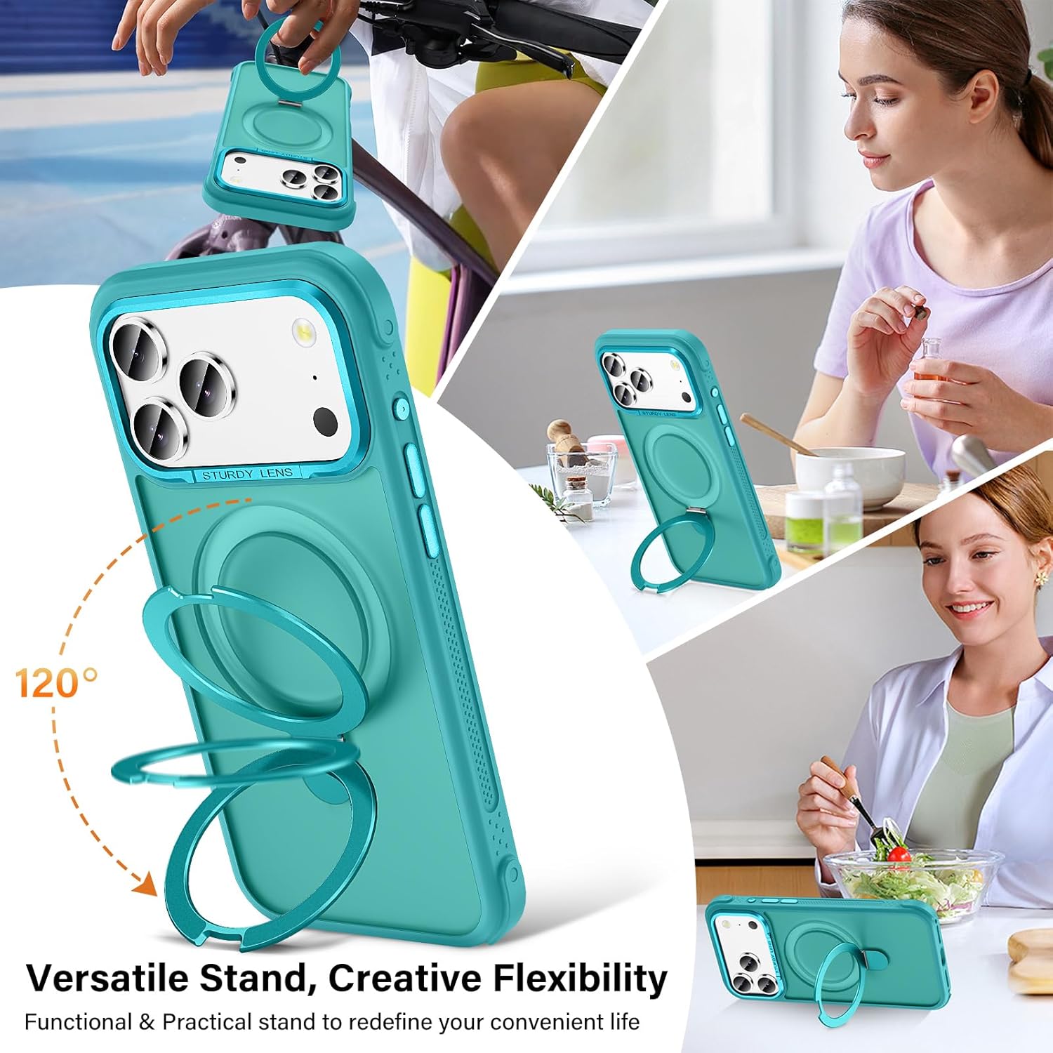 Designed for iPhone 17 Pro Case with Magnetic Stand, [Military Drop Protection][Great Grip Feeling] Matte Translucent Back Slim Shockproof Phone Cover for iPhone 17 Pro 6.3", Darkcyan - Image 2