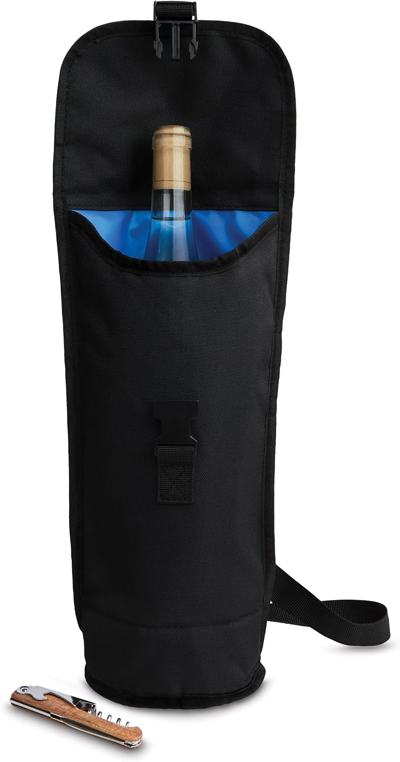 PackIt® Freezable Wine Bag, Black, Built with EcoFreeze® Technology, Foldable, Reusable, Shoulder Strap with Buckle Closure, Perfect for Adults and Drinks On-the-Go