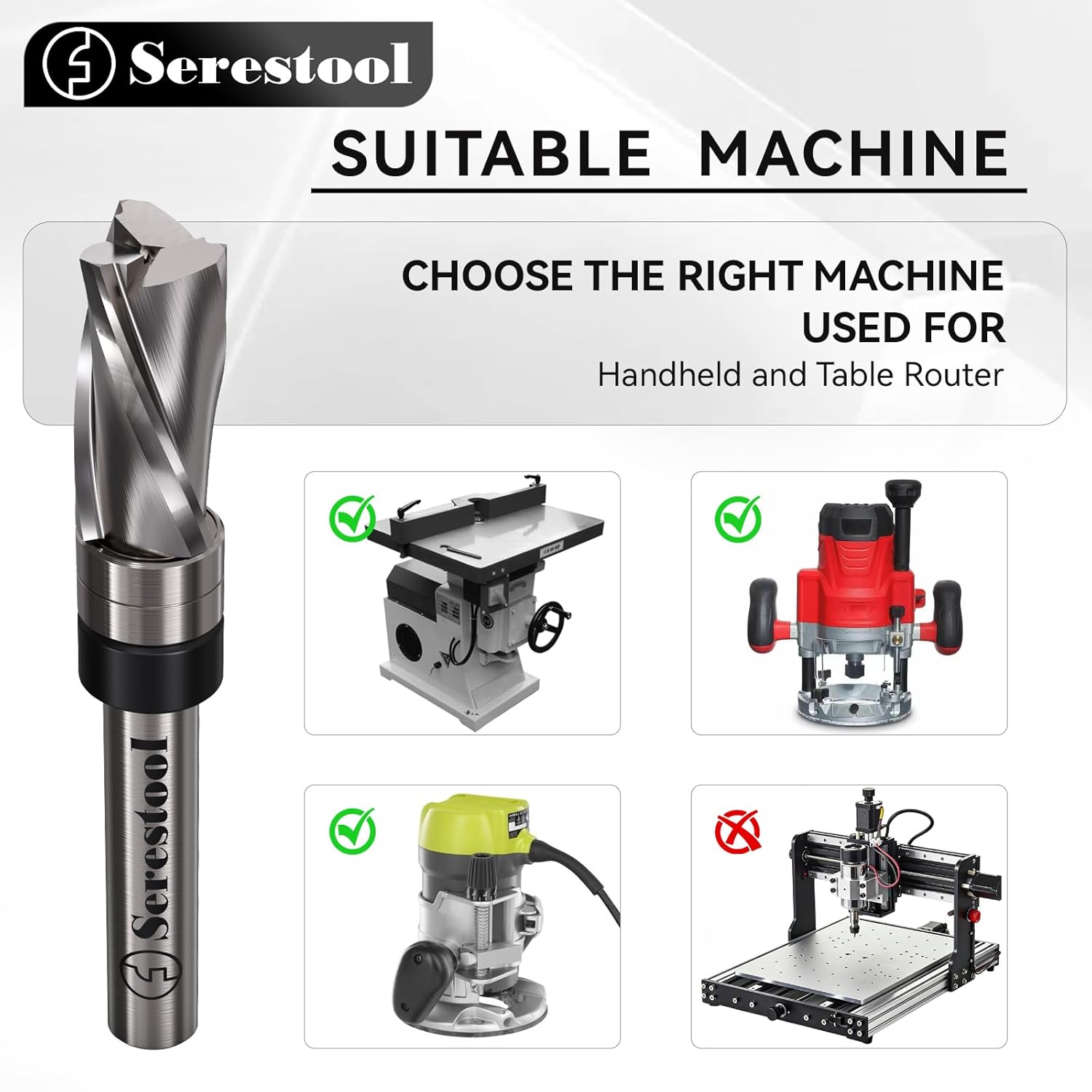 4PCS Top Bearing Flush Trim Router Bit Set 1/4 Shank, 3/8" Cutting Diameter, 1/4,3/8,1/2,3/4" Cutting Length, 3 Flutes Down Cut, Carbide Spiral Pattern Template Bit for Wood Trimming
