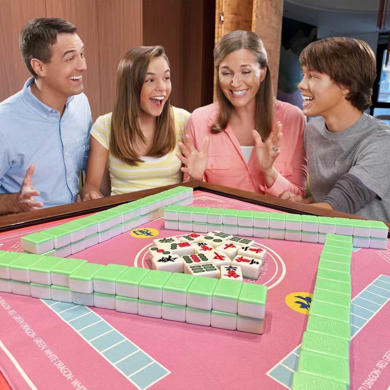 anabox Mahjong Mat with Rules for Table,Travel Mahjong Set,Non-Slip and Silent,Comes with 3 Dice and 1 Mahjong Mat Storage Bag,Scoring Coins,Mahjong Cards 2025 (Multicolor1)