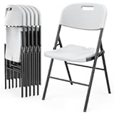 VINGLI Folding Chairs, Heavy Duty Foldable Chair Portable HDPE Plastic Seat with Steel Frame for Indoor Outdoor Dinning Party Wedding School Use, White, 6 Pack