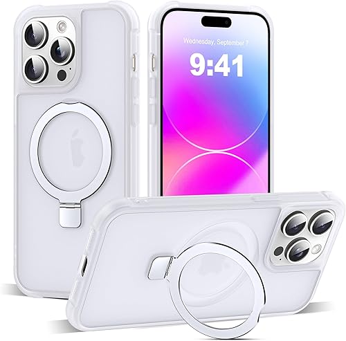 Miniatura 20 de Funda de grado militar compatible con iPhone 14 Plus de 6.7 pulgadas, con soporte magnético invisible tipo anillo, compatible con MagSafe y gran