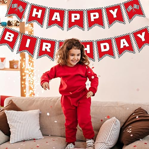 Miniatura 4 de Cartel de cumpleaños de coche de carreras, decoración de cumpleaños de coche de carreras, pancarta de feliz cumpleaños, bandera de carreras