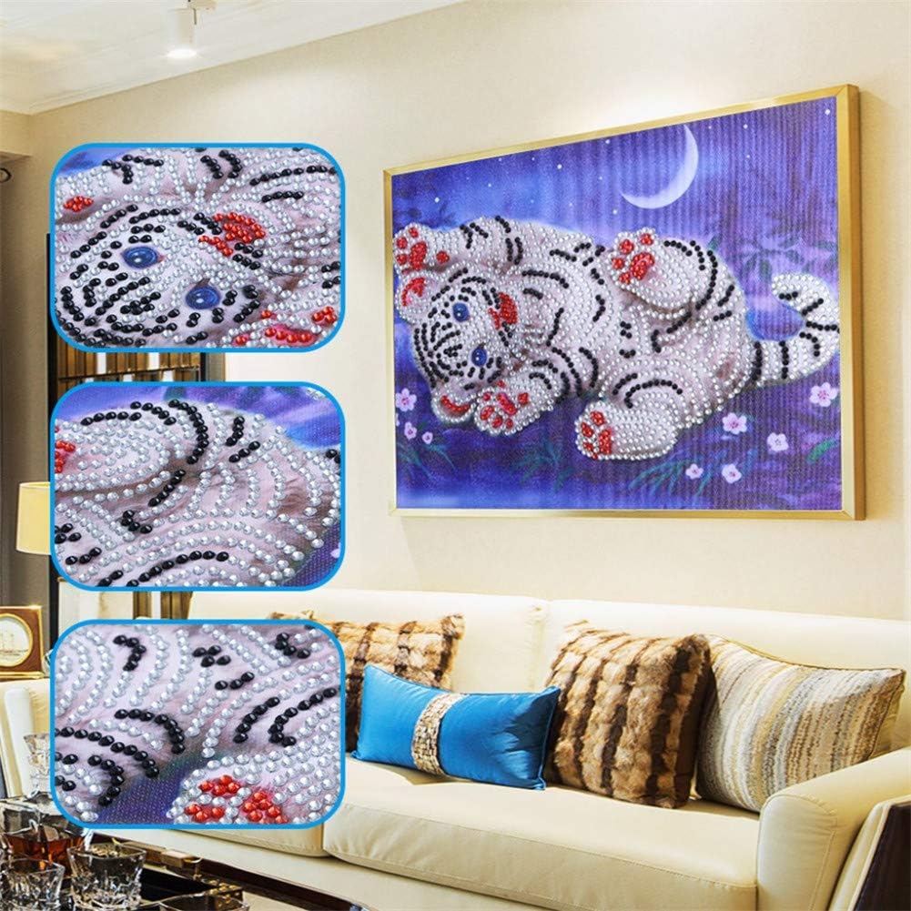 ABEUTY Diamond Painting DIY 5D Special Shape Rhinestones, Lovely White Tiger, Partial Drill Crystal Diamond Art Kits - Image 4