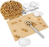 Vista 4 de Yoption 300 cuentas de cera octágono con 4 velas y 2 cucharas de fusión para sello de cera (dorado)