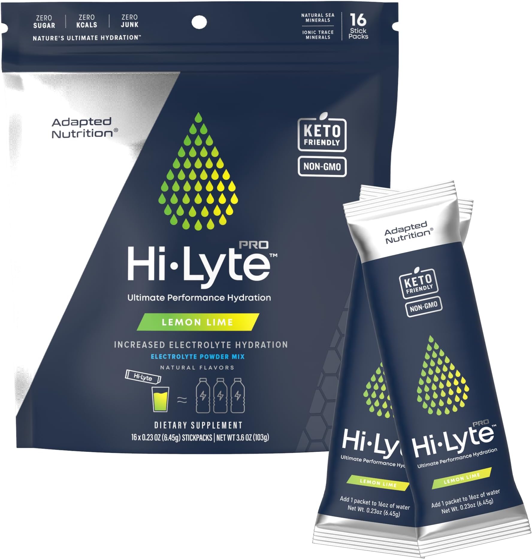 Hi-Lyte Pro Lemon Lime Electrolytes Powder Packets - 16 Individual Drink Packets | Flavored Hydration Packets | Sugar-Free, Zero Carb, Zero Calorie