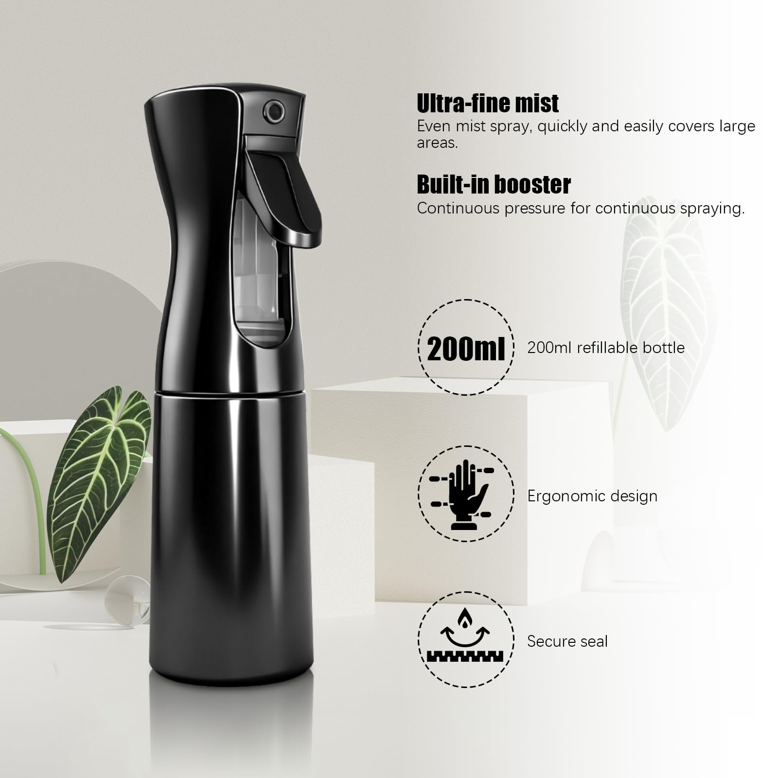 2Pcs Pulverizador Agua, 200ml Spray Agua, Vaporizador, Fina Niebla Pulverizador Continuo, Bote Spray Pulverizador, Atomizador para Peinado, Plantas, Mascotas, Limpieza y Hogar