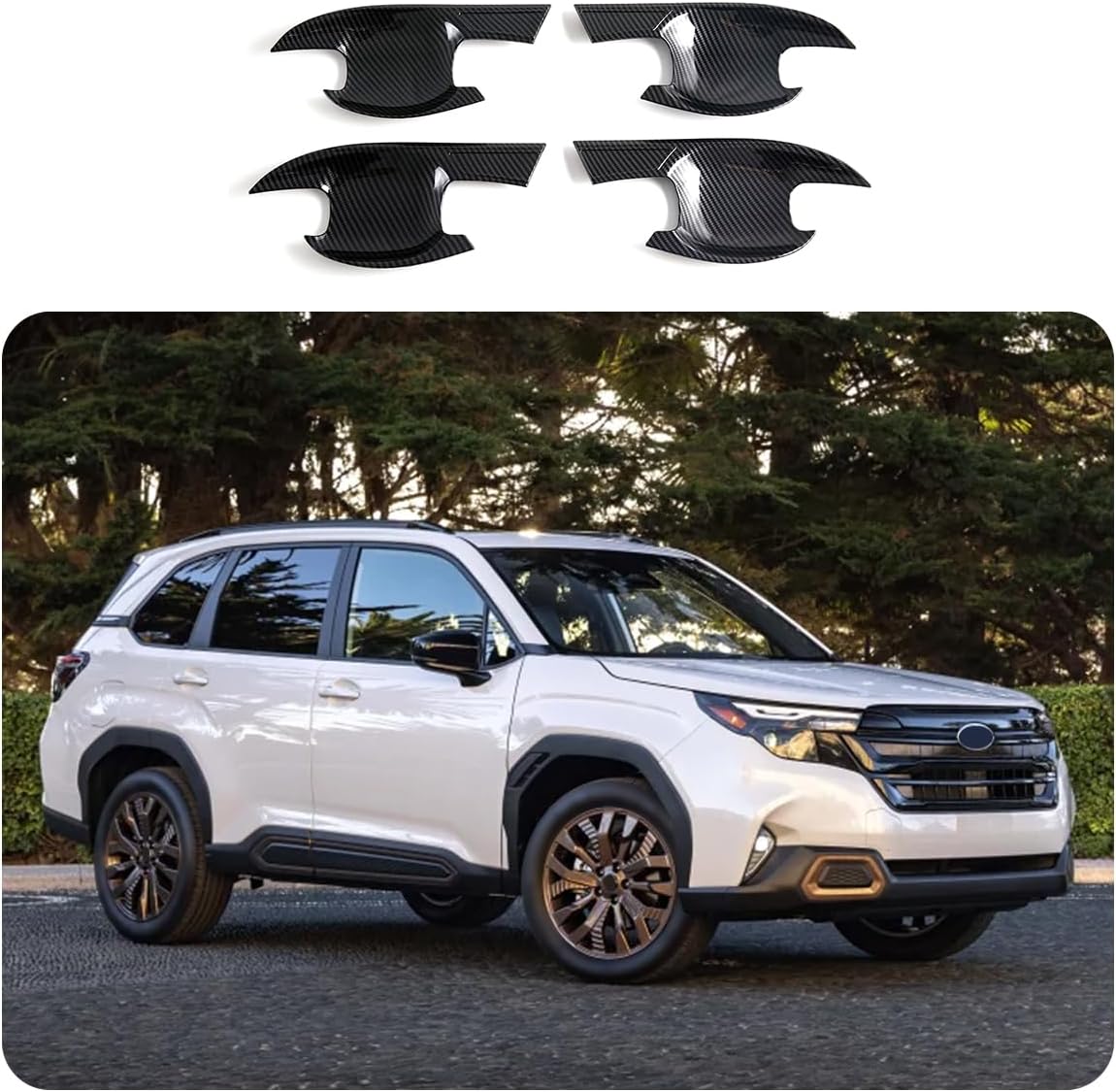 Car Accessories Fit for Subaru Forester 2025 2026 Exterior Side Door Handles Bowl Cup Cover Trim Frame (Carbon Fiber Style) 4PCS ABS