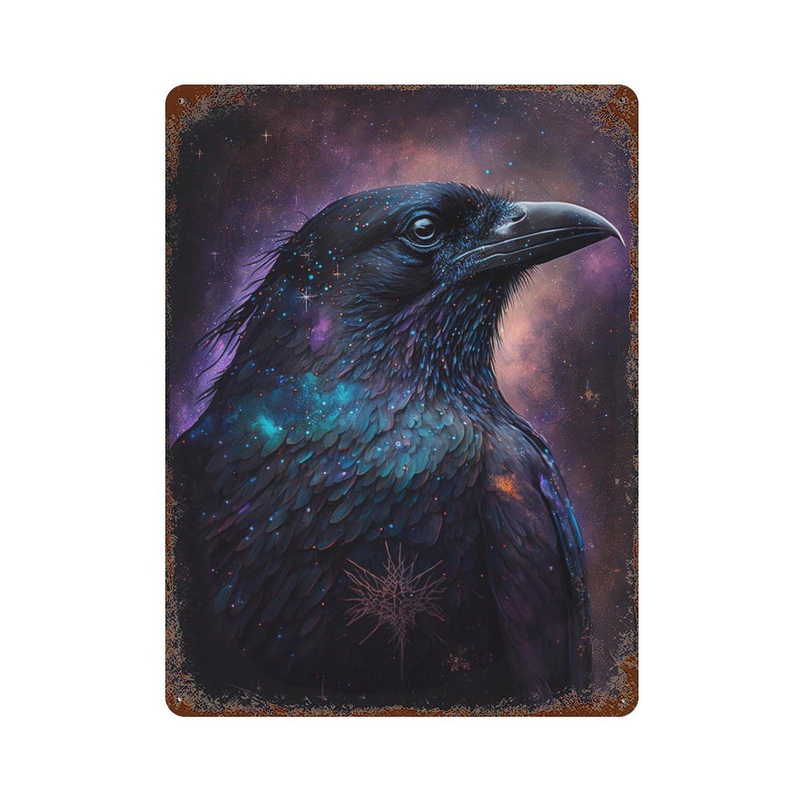 Garage Style Cosmic Raven Art Print-16 Vintage Metal Tin Sign 15.7"x11.8", Industrial Home Decor for Bar And Workshop