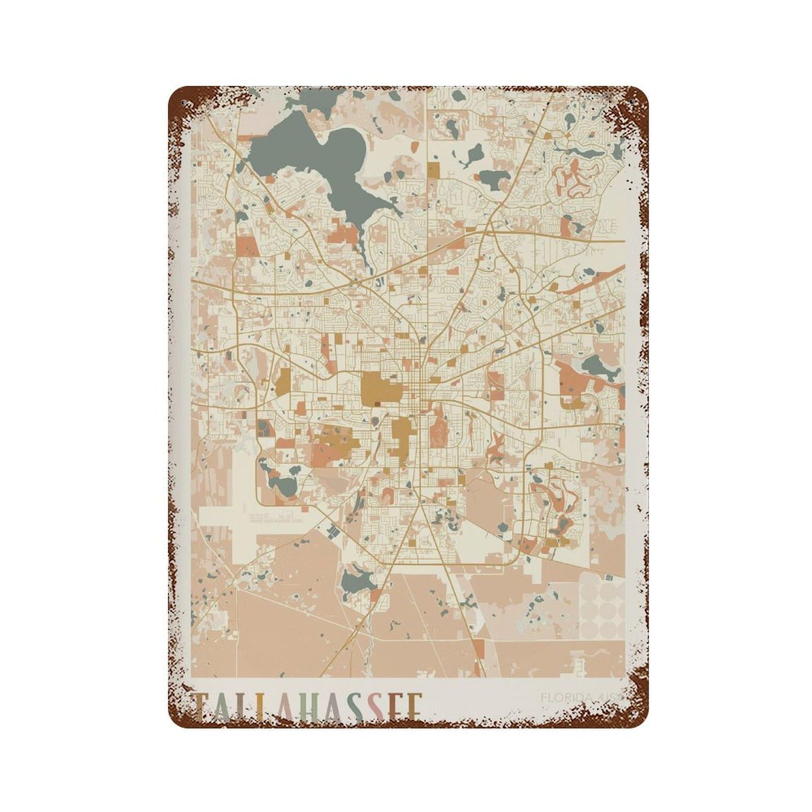 xiaoxiaoshen Tallahassee Map Florida Travel Gift Boho Wall Decor Art Metal Tin Poster Modern Home Decor Art Home Bar Shop Decorations Vintage Sign 40x30cm