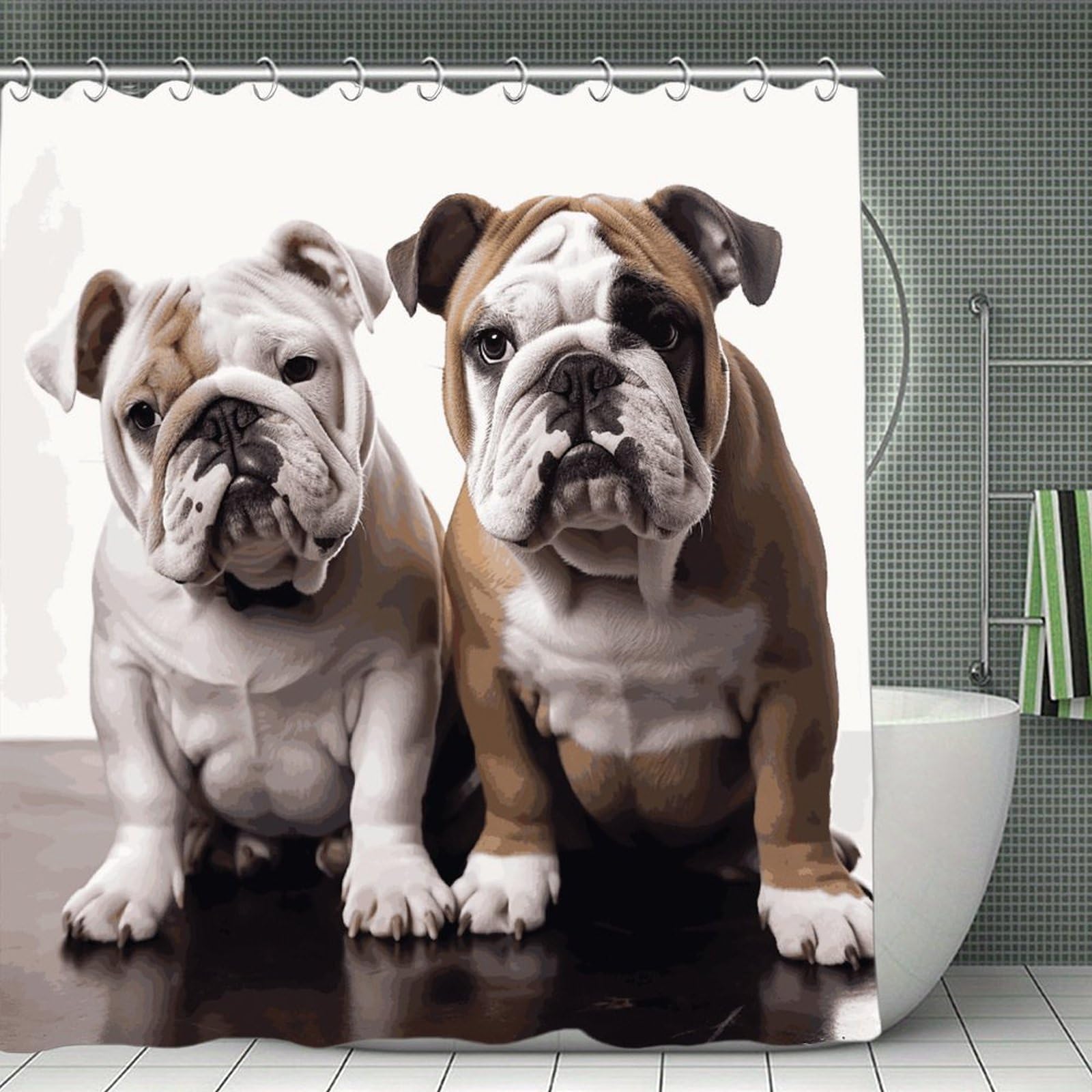 FekiLoot Two Cute Bulldog Dogs Shower Curtain Thick Weighted Shower Curtain Classic Unique Bath Curtains Heavy Duty Long Showers Curtains for Bathroom Bath Tubs Machine Wash 70.8"x70.8"