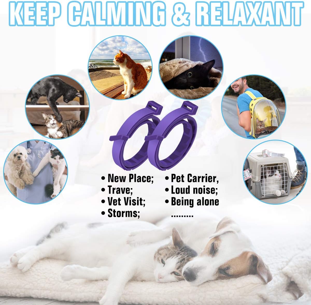 Sinrox Adjustable Calming Collar for Cats 2 Pack, Anxiety Relief Natural Pheromone, Waterproof Dog Calm Collar Size Up to 15 Inches with 60 Days Long Lasting Effects