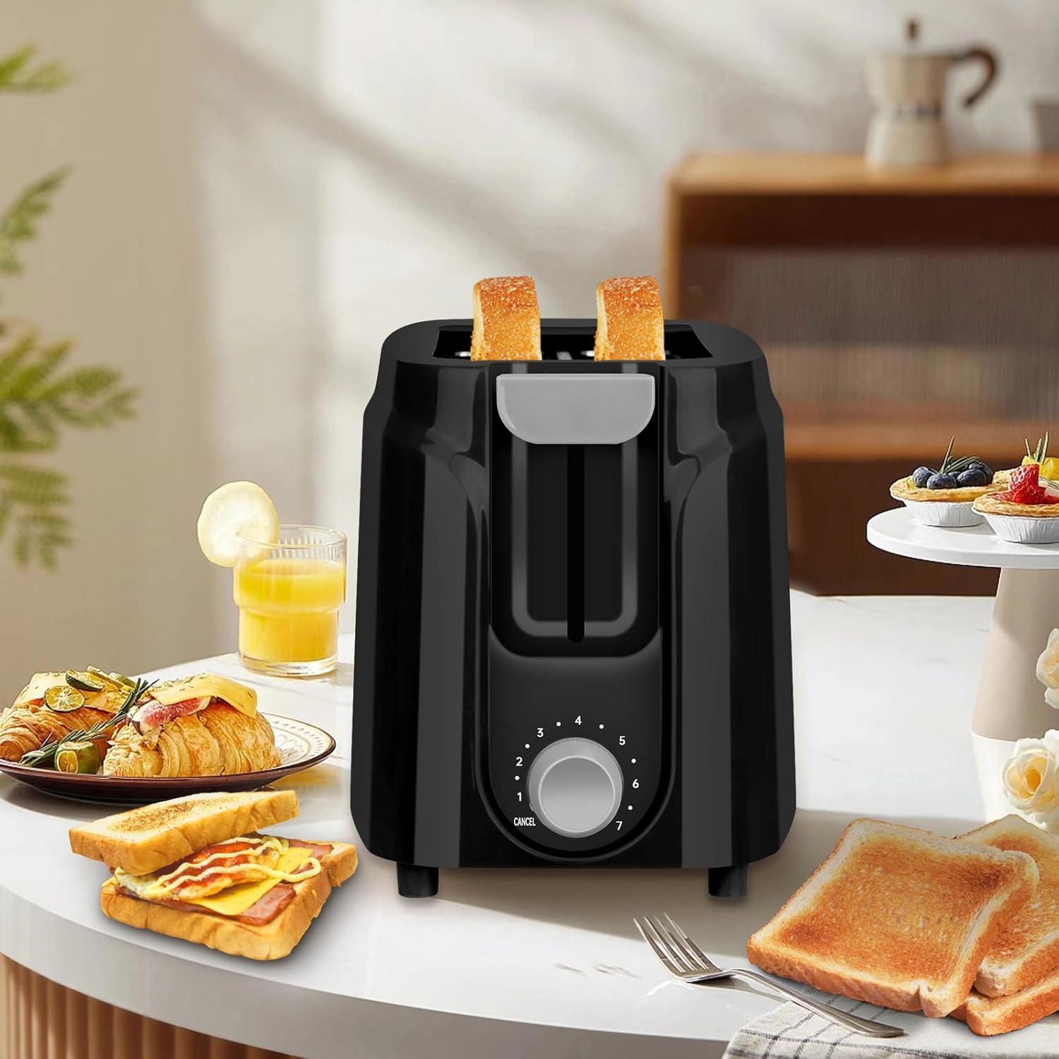 SEEDEEM Toaster 2 Slice, Extra Wide Slot Toaster with 7-Shade Toast Settings, Removable Crumb Tray and Compact Design Perfect for Toasting Bread, Waffle or Bagel, 750W, Black