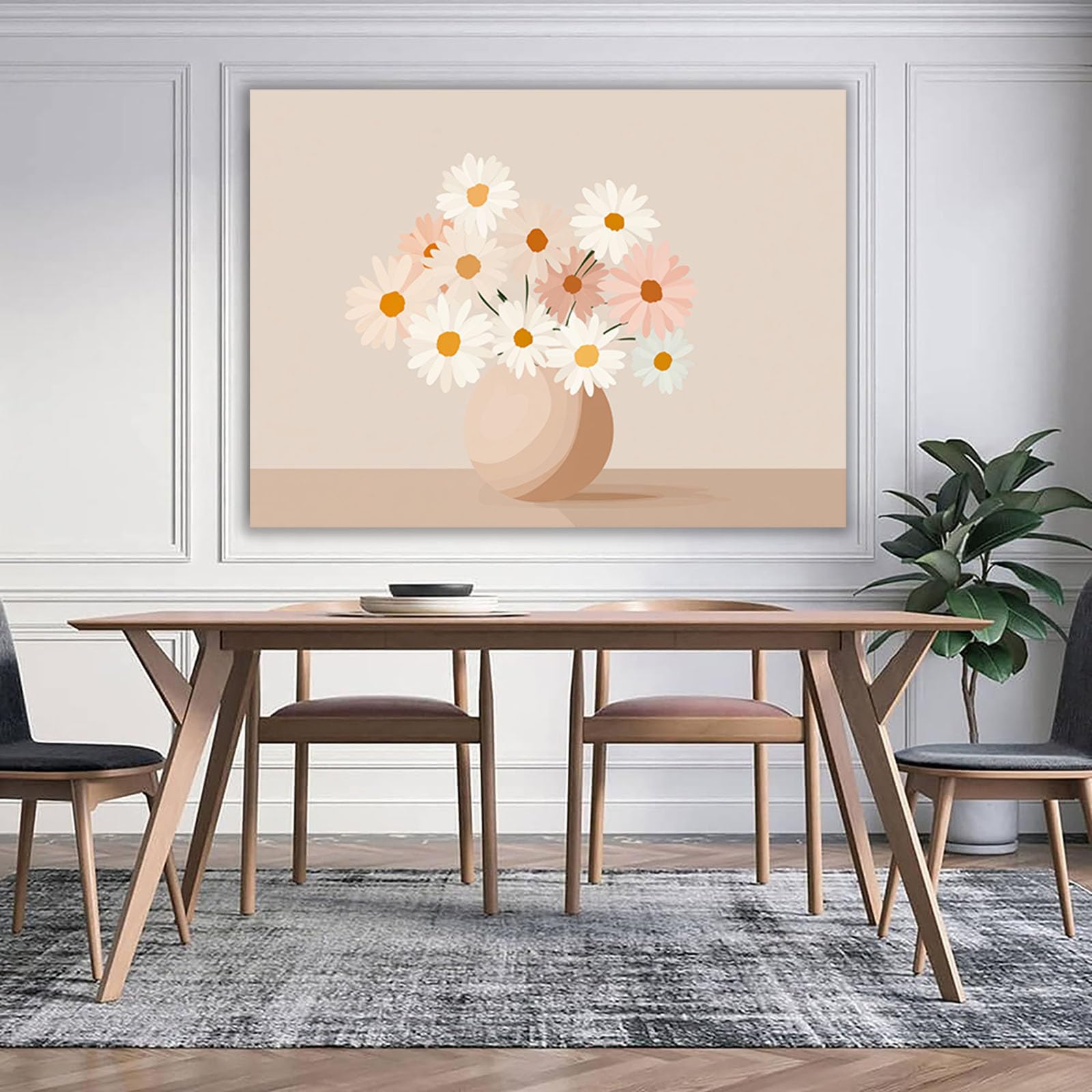 ZAMAEIU Semplice arte botanica Stampe su Canvas Margherite fresche per Camera da Letto Agriturismo Soggiorno Bagno(Bianco)-80x120cm Non incorniciato