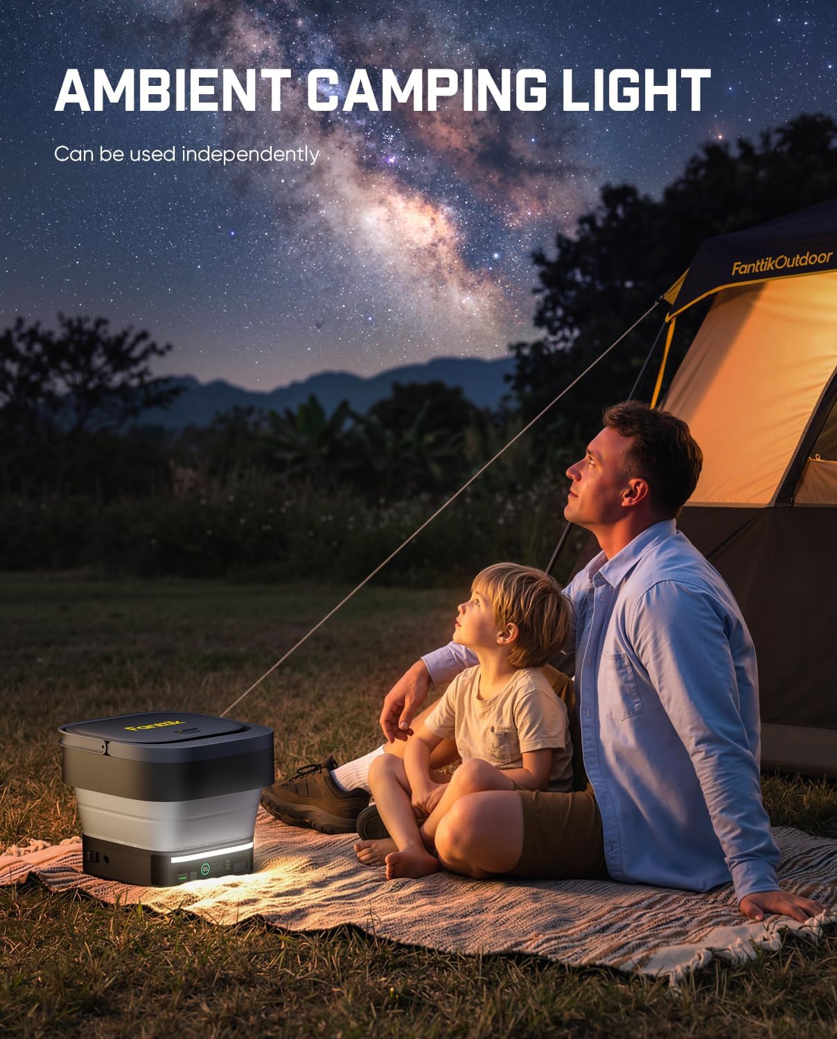 Fanttik NB10 Fold Cordless Electric Pressure Washer, Foldable Sprayer Washer w/3.2gal Tank, HD LED Display, 5-in-1 Nozzle, Max 220PSI, with Camping Light, Type-C Charging, for Patio, Camping