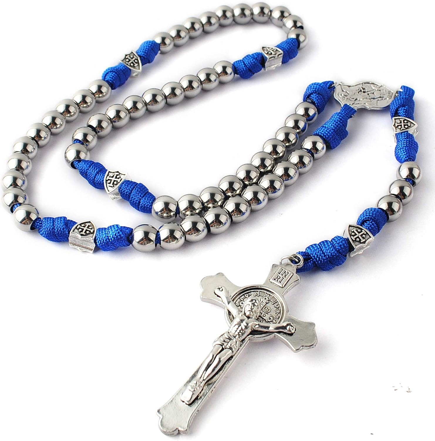 HanlinCC 10mm Stainless Steel Beads Large and Heavy Rugged Durable Paracord Rosary for Men with St.Michael Center Piece and St.Benedict Crucifix - Image 4