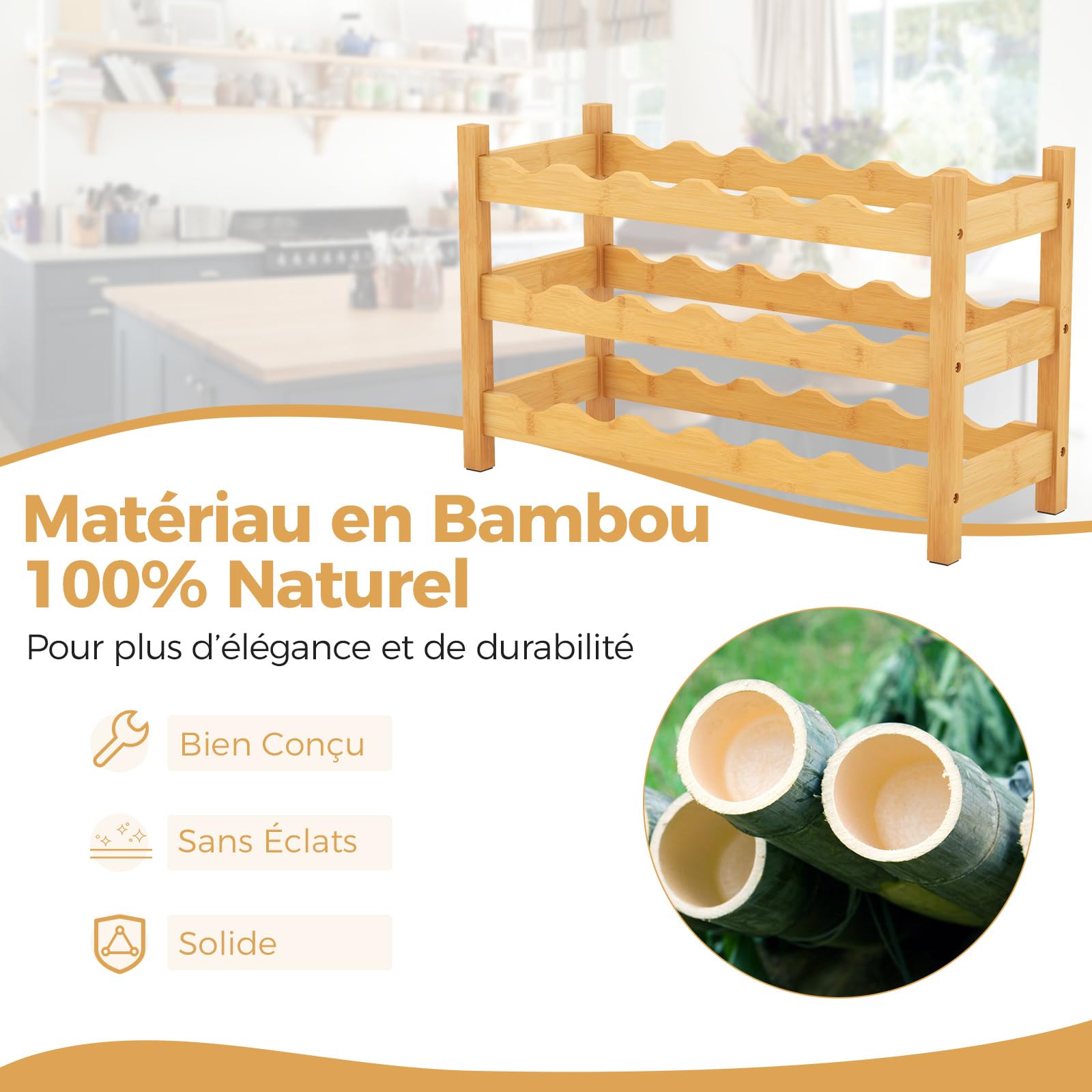COSTWAY Casier à Vin en Bambou pour 18 Bouteilles à 3 Niveaux, Casier à Bouteilles, Étagère à Vin, Range Bouteille sur Pied, pour Cuisine, Garde-Manger, Pub, Cave à Vin, Naturel