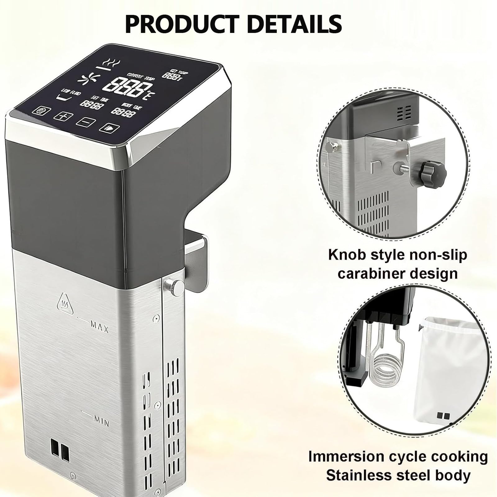 Cuocitore Sous Vide Professionale,Macchine per Cottura Sous Vide precisione da 1600W,Riscaldamento rapido,Facile da riporre,Ultra Silenzioso da 15 Db,Impermeabile IPX7,per la Cucina casa