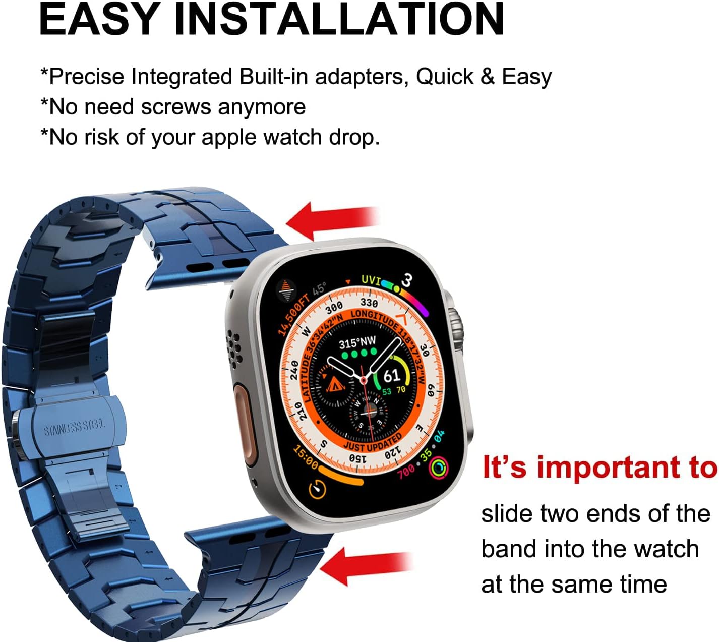 WINGLE Stainless Steel Bands for Apple Watch Band Ultra 3/2/1 Band Ultra 49mm Series 11 10 46mm 45mm 44mm 42mm SE 3/2/1 Series 9 8 7 6 5 4 3 2 Men, Classy Business Rugged Metal iWatch Bands, Blue - Image 7