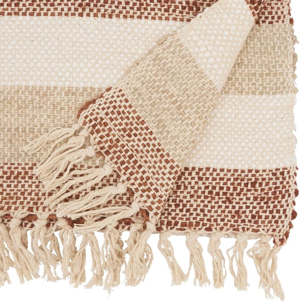 Fennco Styles Natural Striped with Tassel Table Runner 16" W x 72" L - 100% Cotton Woven Table Cover for Home Décor, Dining Table, Banquets, Family Gathering and Special Events