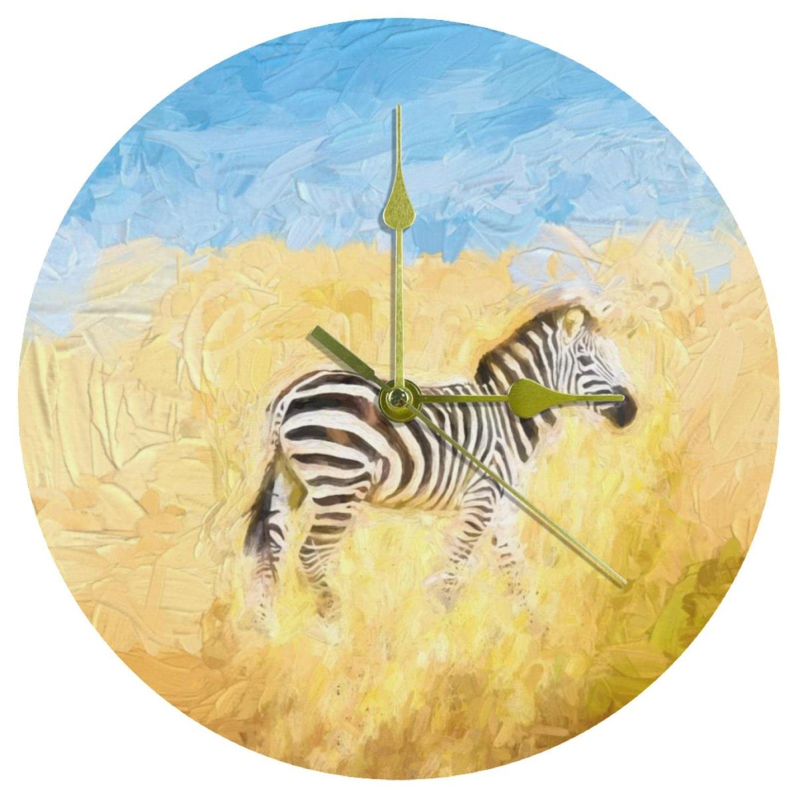 Horloge murale ronde acrylique zèbre sauvage 24 cm à piles pour la maison