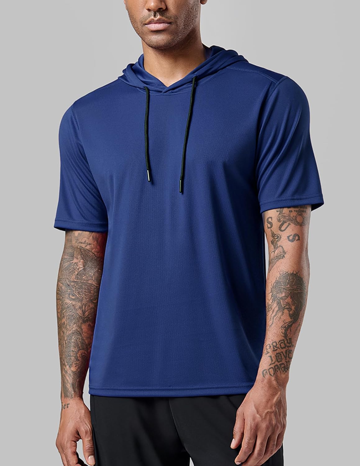 3 Pack: Men's Lightweight Short Sleeve Workout Hoodies, Athletic Dry Fit Hooded T Shirts for Gym Running