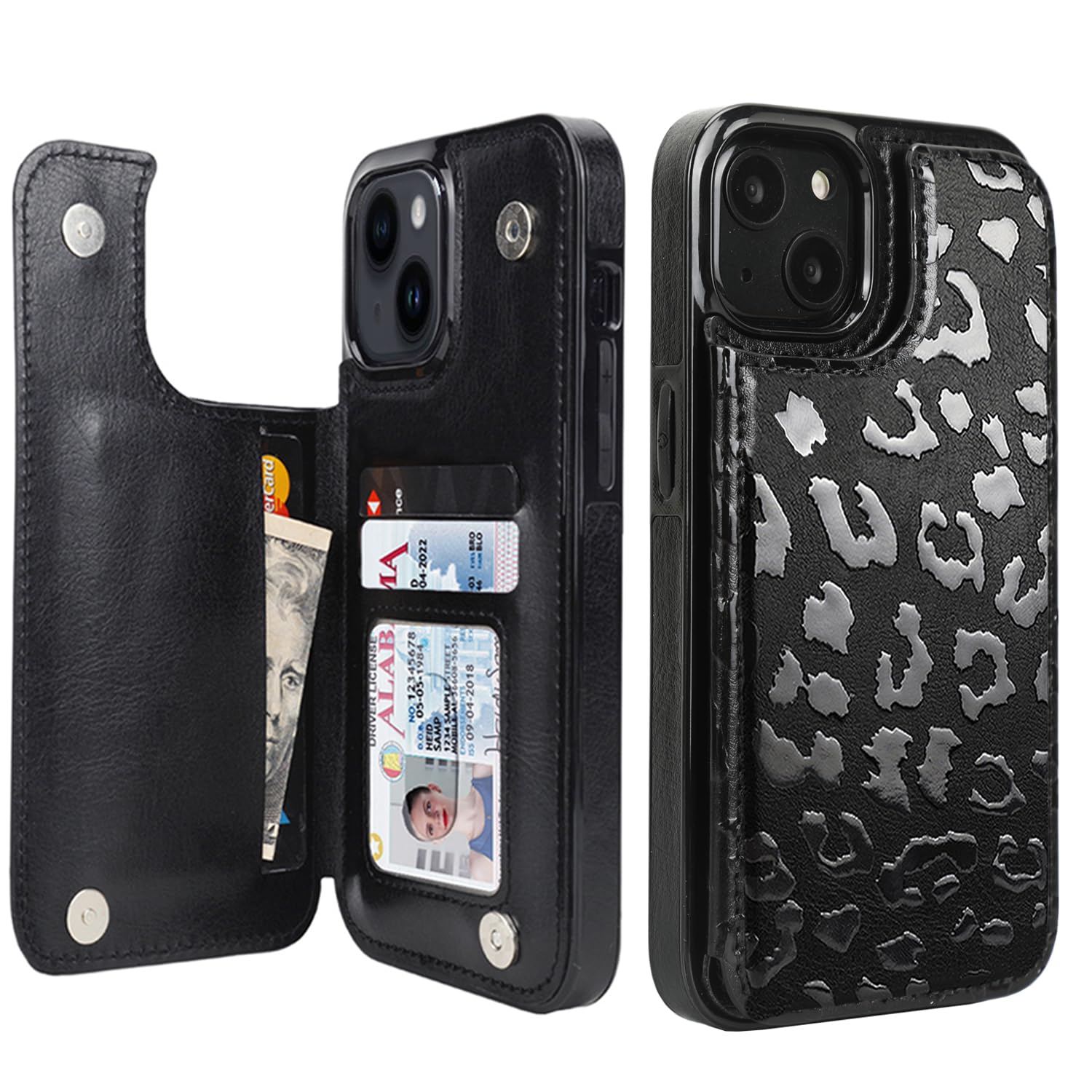 uCOLOR Compatible with iPhone 13, iPhone 14 6.1 Inch Wallet Case with Card Holder Folio Flip PU Leather Kickstand Card Slots Case Double Magnetic