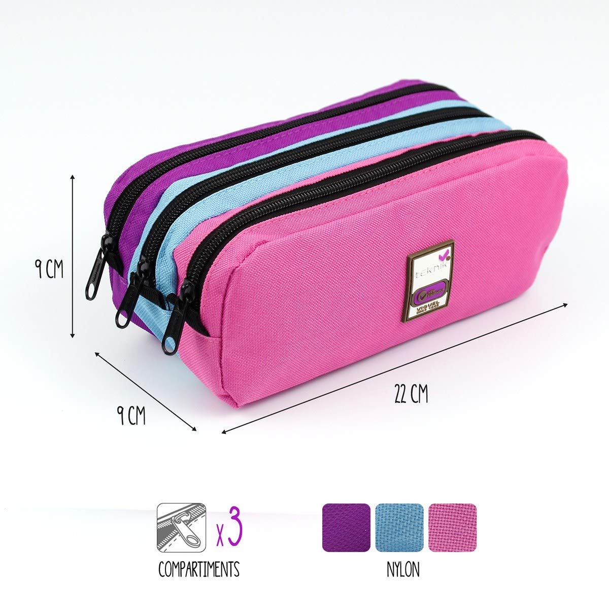 Viquel - Astuccio scolastico 3 scomparti grande capacità TRIZIP multicolore
